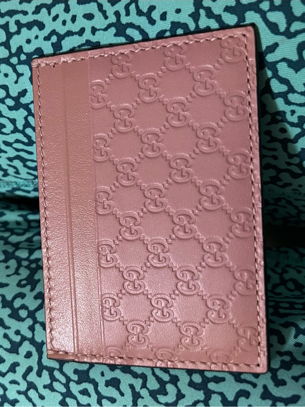 Gucci Pink Embossed GG Leather Card Holder